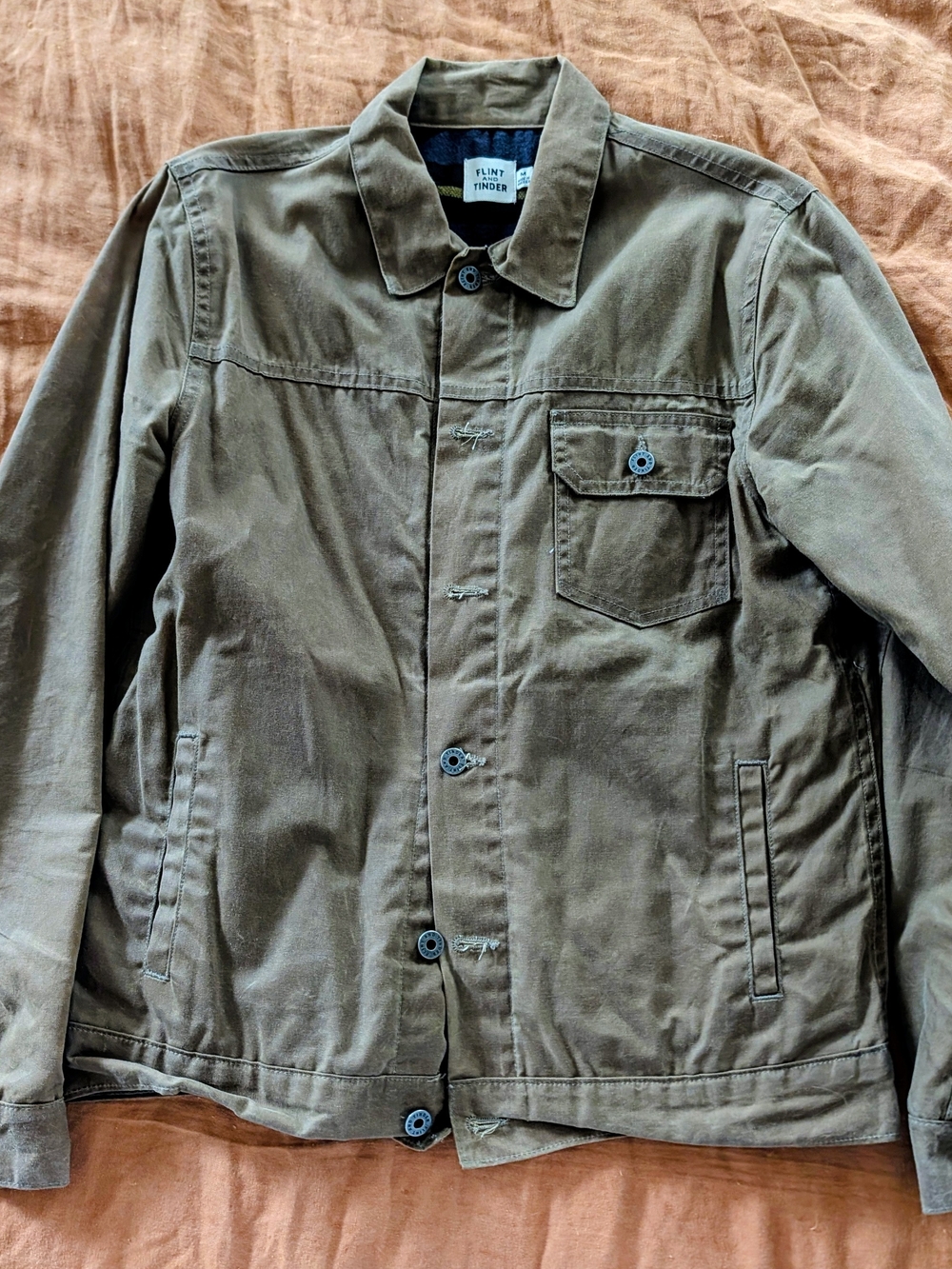 Flint & Tinder Waxed Trucker Jacket Flannel Lined Made USA M